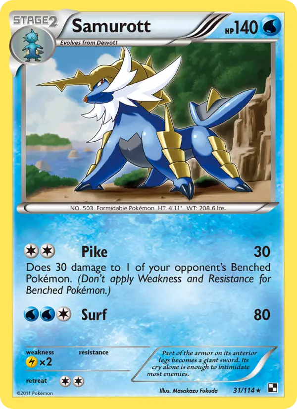 Samurott Rare Pokemon card #31 from Black & White