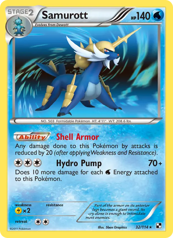 Samurott Rare Pokemon card #32 from Black & White