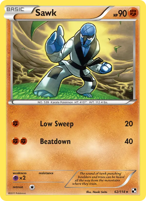 Sawk Rare Pokemon card #62 from Black & White