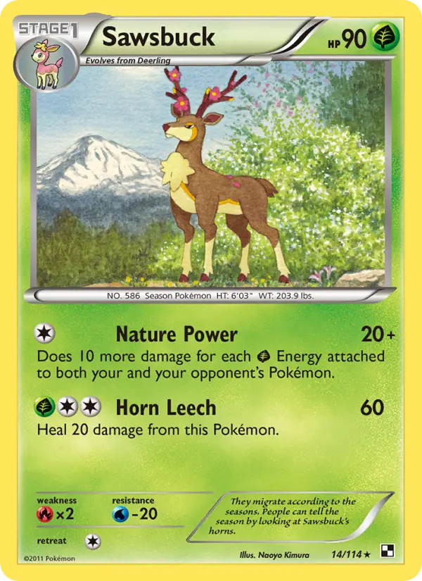 Sawsbuck Rare Pokemon card #14 from Black & White