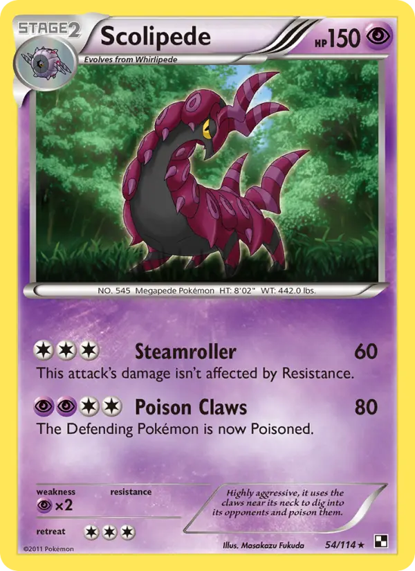 Scolipede Rare Pokemon card #54 from Black & White