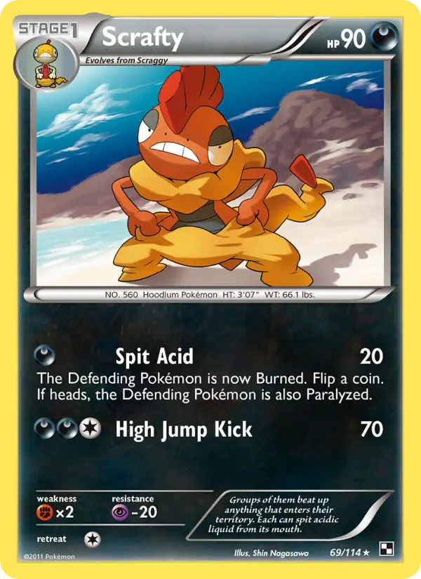 Scrafty Rare Pokemon card #69 from Black & White