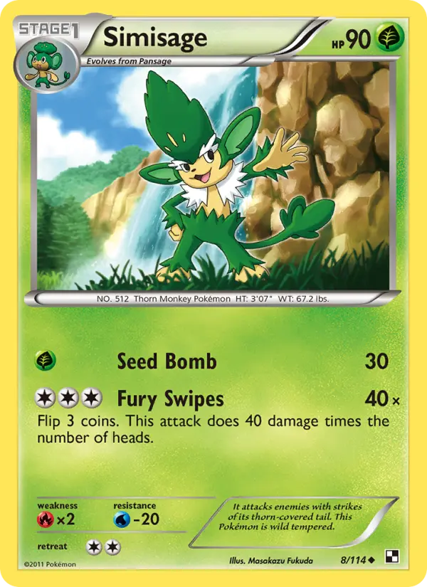 Simisage Uncommon Pokemon card #8 from Black & White