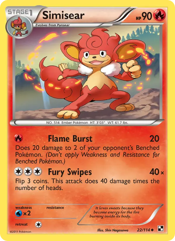 Simisear Uncommon Pokemon card #22 from Black & White