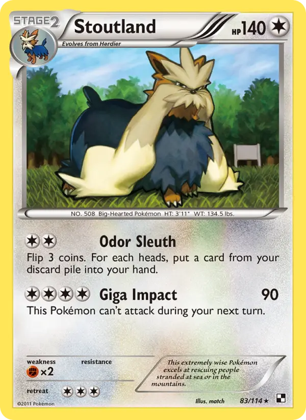 Stoutland Rare Pokemon card #83 from Black & White