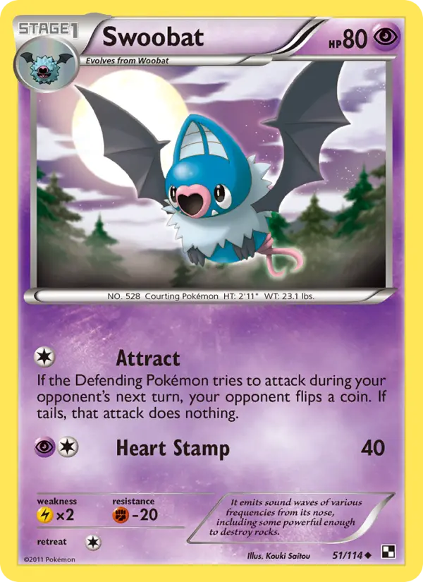 Swoobat Uncommon Pokemon card #51 from Black & White