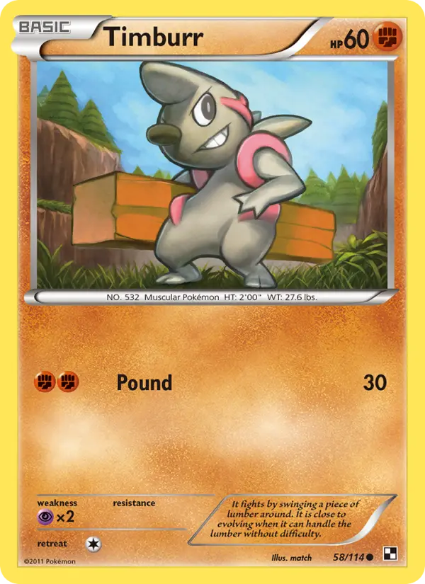 Timburr Common Pokemon card #58 from Black & White