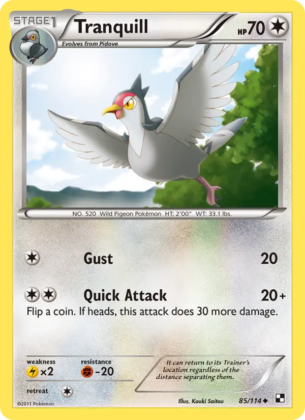 Tranquill Uncommon Pokemon card #85 from Black & White
