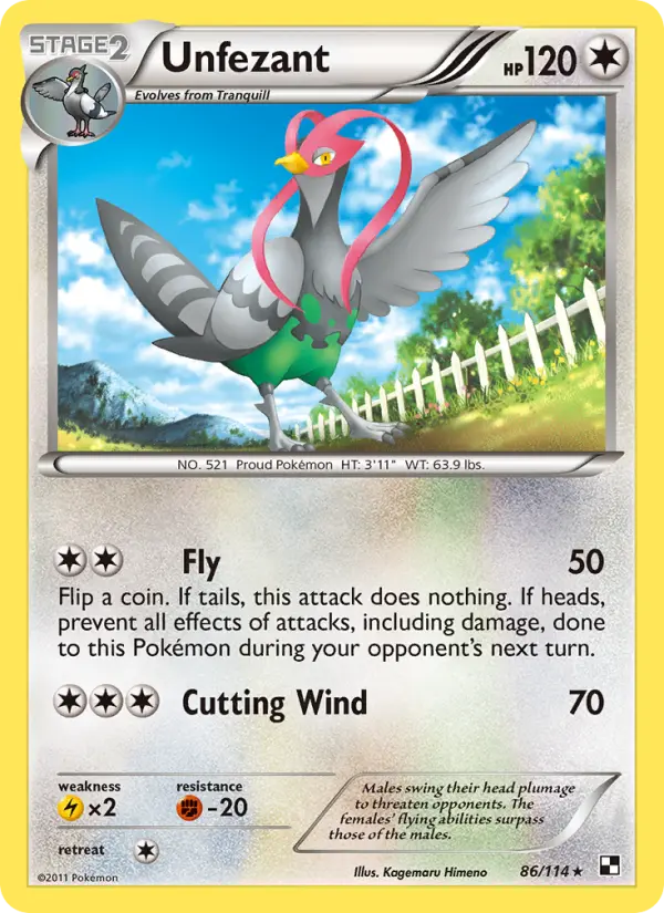 Unfezant Rare Pokemon card #86 from Black & White