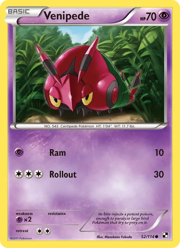 Venipede Common Pokemon card #52 from Black & White