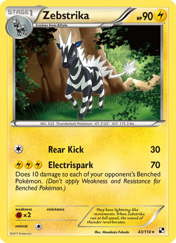 Zebstrika Rare Pokemon card #43 from Black & White
