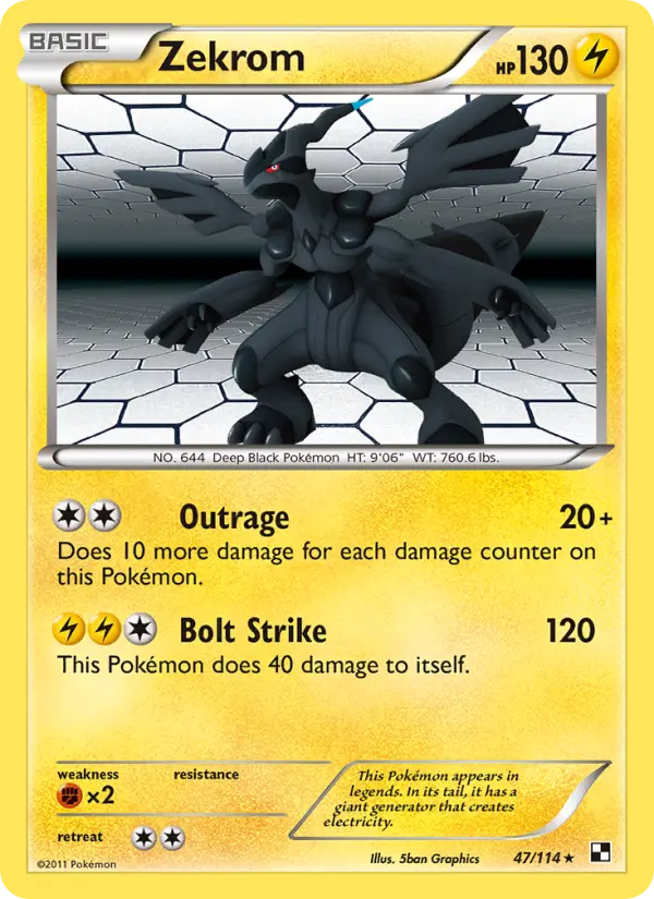 Zekrom Rare Pokemon card #47 from Black & White