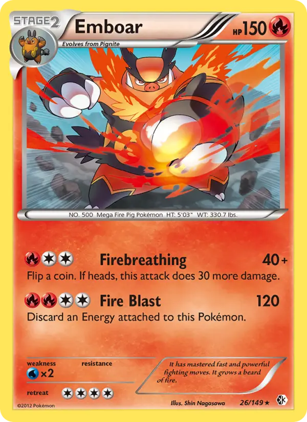 Emboar Rare Pokemon card #26 from Boundaries Crossed