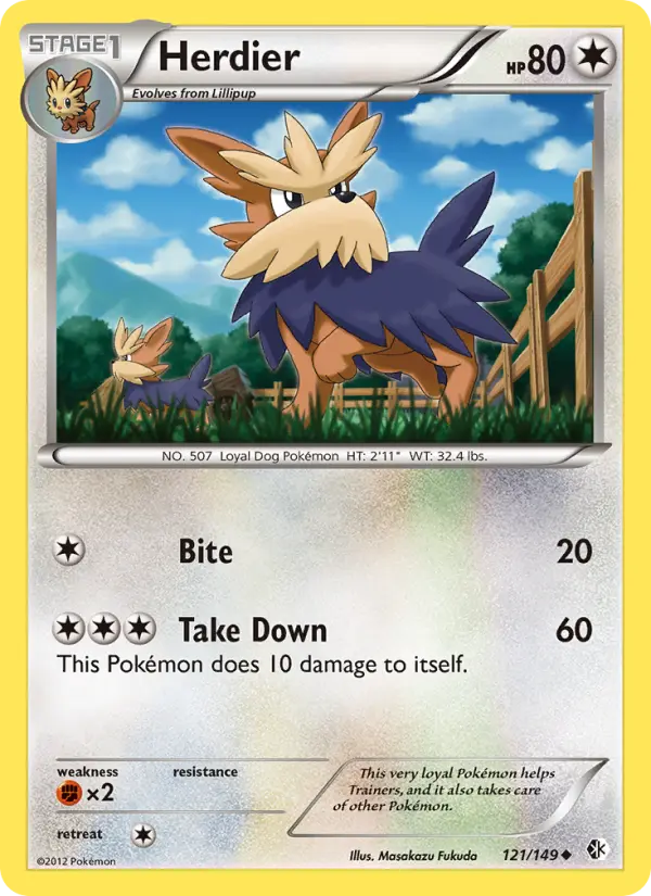 Herdier Uncommon Pokemon card #121 from Boundaries Crossed