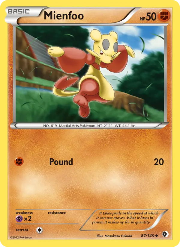 Mienfoo Uncommon Pokemon card #87 from Boundaries Crossed