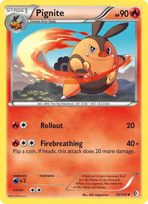 Pignite Uncommon Pokemon card #25 from Boundaries Crossed