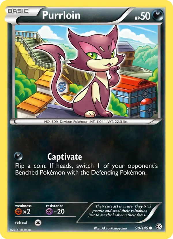Purrloin Common Pokemon card #90 from Boundaries Crossed
