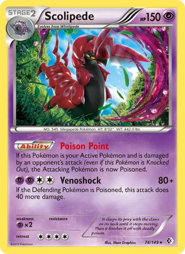 Scolipede Rare Pokemon card #74 from Boundaries Crossed