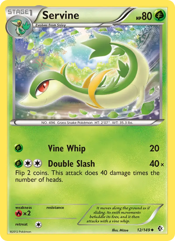 Servine Uncommon Pokemon card #12 from Boundaries Crossed