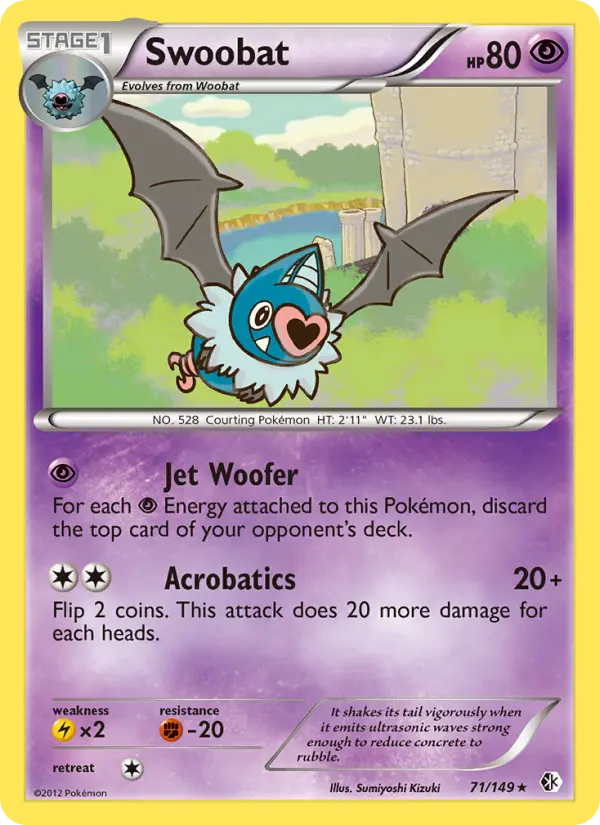Swoobat Rare Pokemon card #71 from Boundaries Crossed