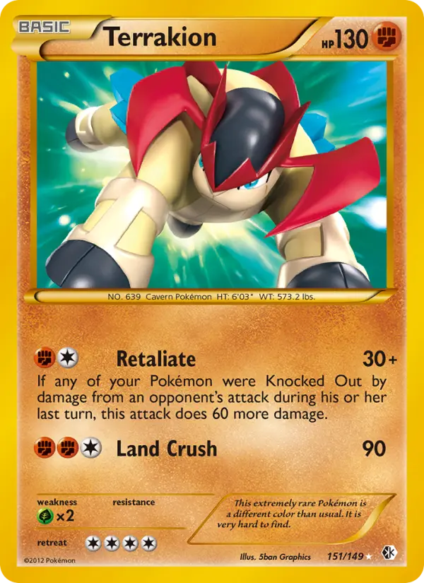 Terrakion Secret Rare Pokemon card #151 from Boundaries Crossed