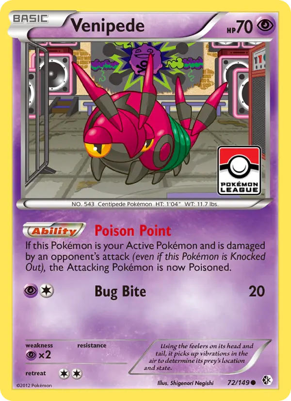 Venipede Common Pokemon card #72 from Boundaries Crossed