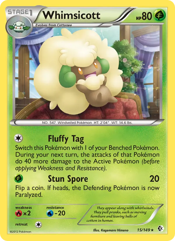 Whimsicott Rare Pokemon card #15 from Boundaries Crossed