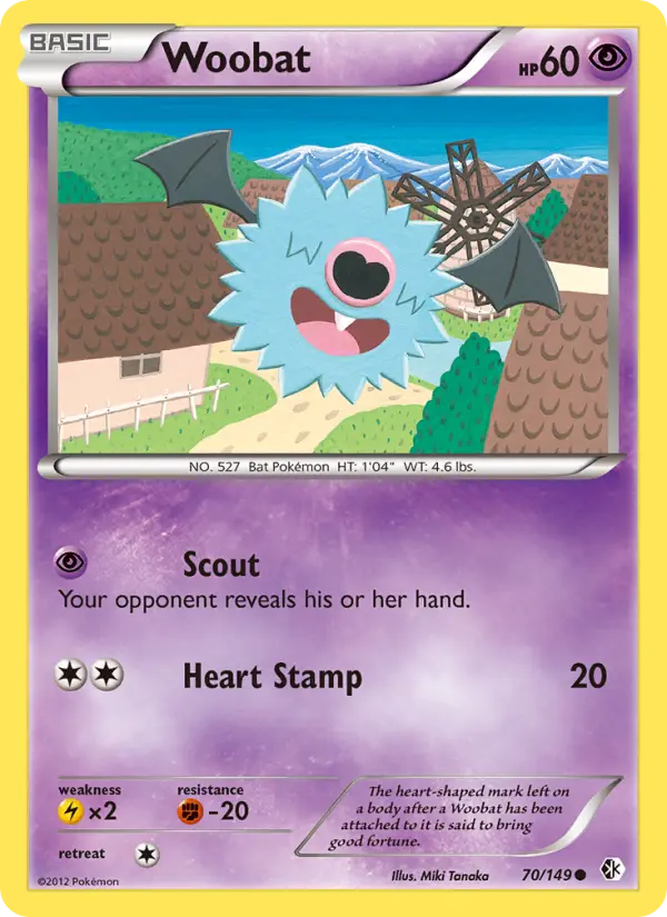Woobat Common Pokemon card #70 from Boundaries Crossed