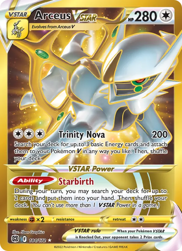 Arceus VSTAR Secret Rare Pokemon card #184 from Brilliant Stars