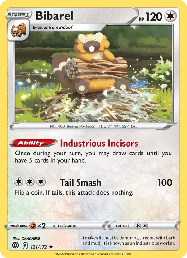 Bibarel Holo Rare Pokemon card #121 from Brilliant Stars