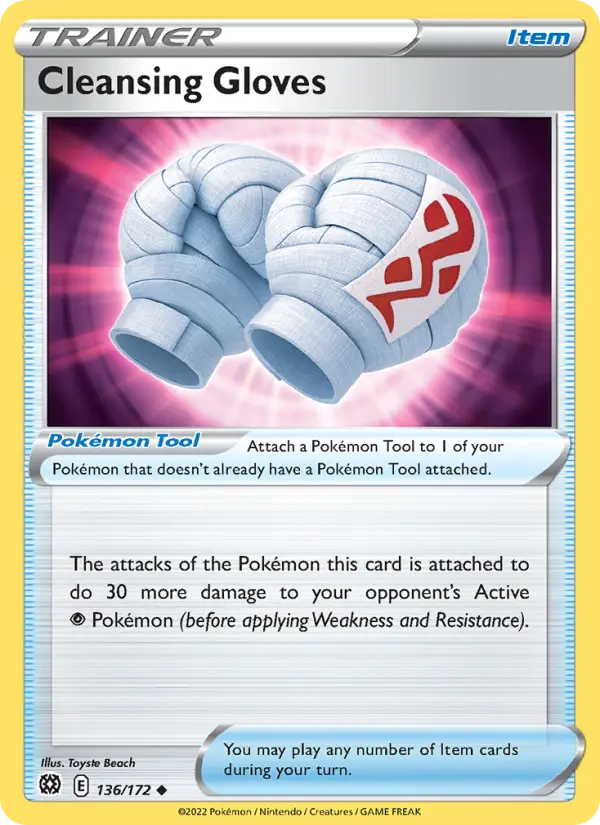 Cleansing Gloves Uncommon Pokemon card #136 from Brilliant Stars
