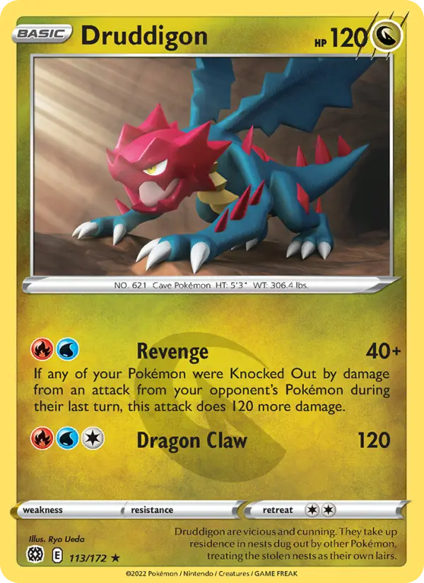 Druddigon Rare Pokemon card #113 from Brilliant Stars