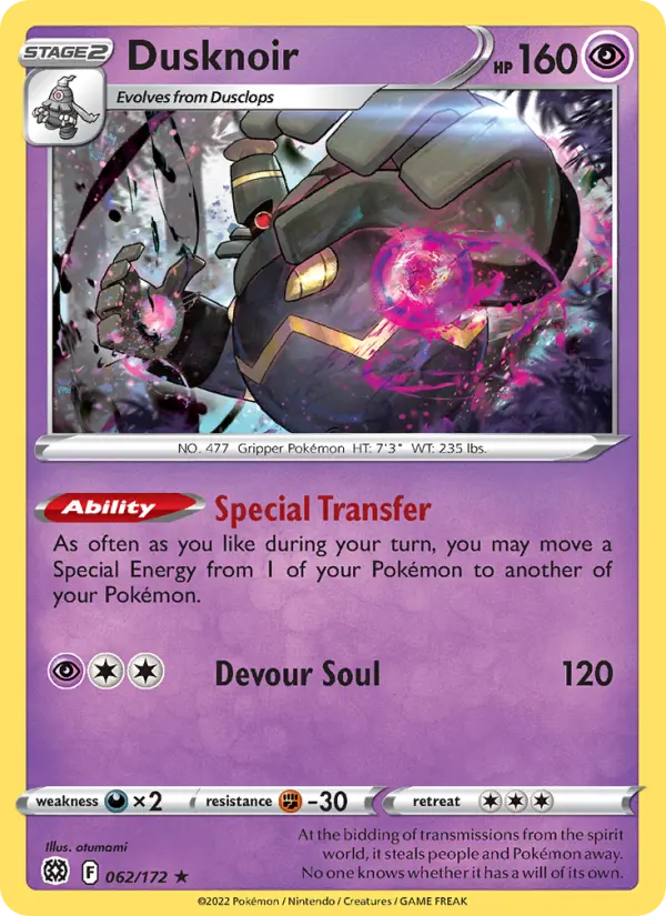 Dusknoir Holo Rare Pokemon card #062 from Brilliant Stars