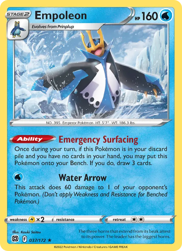 Empoleon Holo Rare Pokemon card #037 from Brilliant Stars