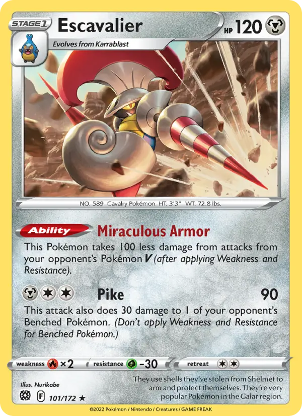 Escavalier Rare Pokemon card #101 from Brilliant Stars