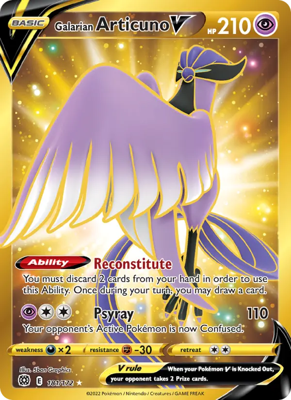 Galarian Articuno V Secret Rare Pokemon card #181 from Brilliant Stars