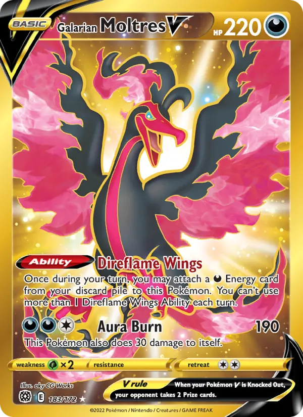 Galarian Moltres V Secret Rare Pokemon card #183 from Brilliant Stars