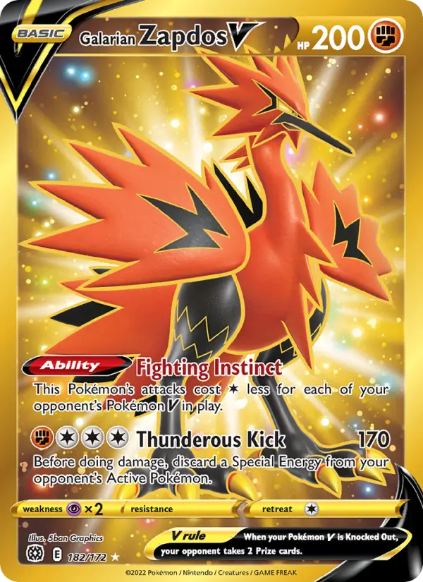 Galarian Zapdos V Secret Rare Pokemon card #182 from Brilliant Stars