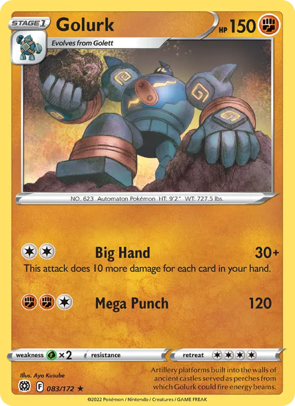 Golurk Rare Pokemon card #083 from Brilliant Stars