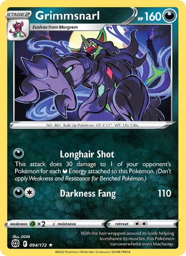 Grimmsnarl Rare Pokemon card #094 from Brilliant Stars