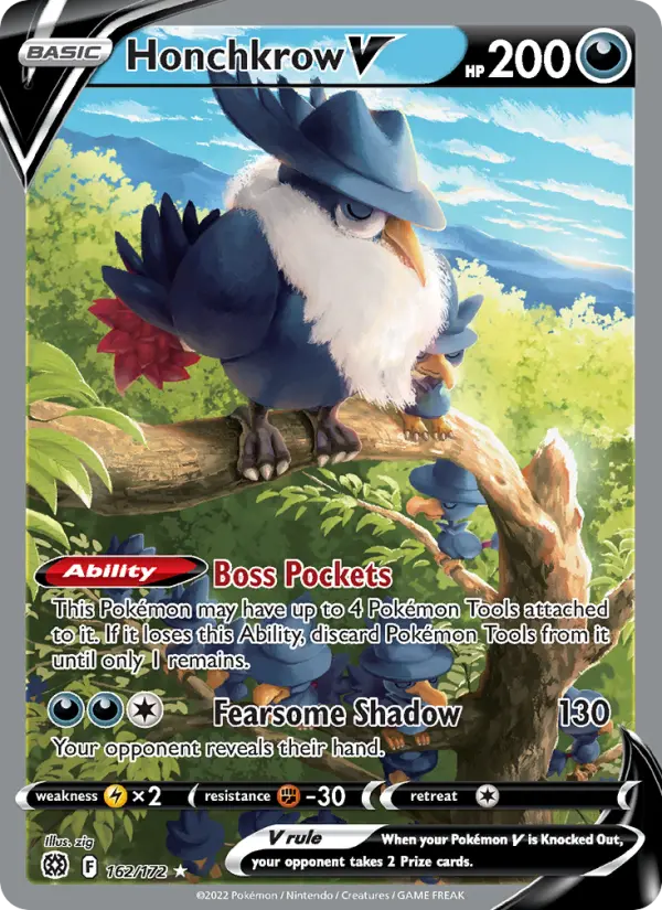 Honchkrow V Ultra Rare Pokemon card #162 from Brilliant Stars
