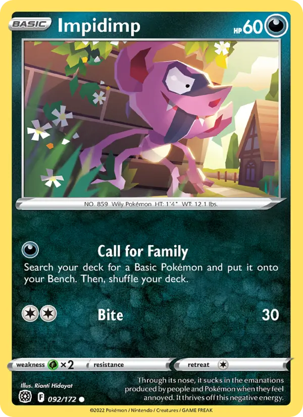 Impidimp Common Pokemon card #092 from Brilliant Stars