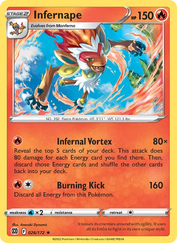 Infernape Holo Rare Pokemon card #026 from Brilliant Stars