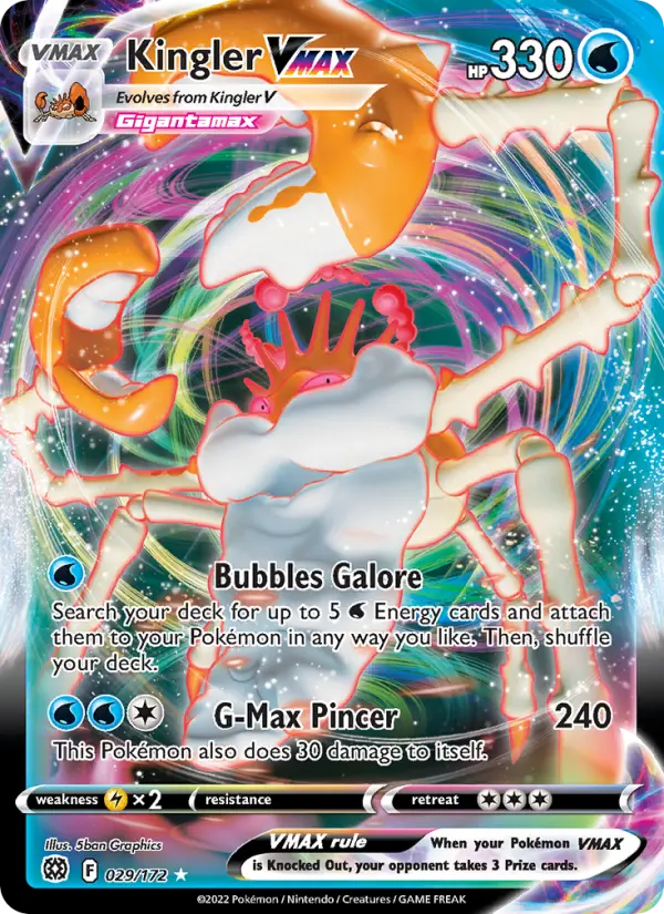 Kingler VMAX Holo Rare VMAX Pokemon card #029 from Brilliant Stars