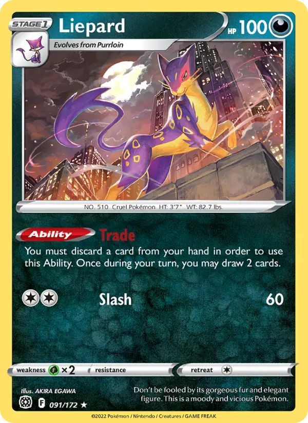Liepard Rare Pokemon card #091 from Brilliant Stars