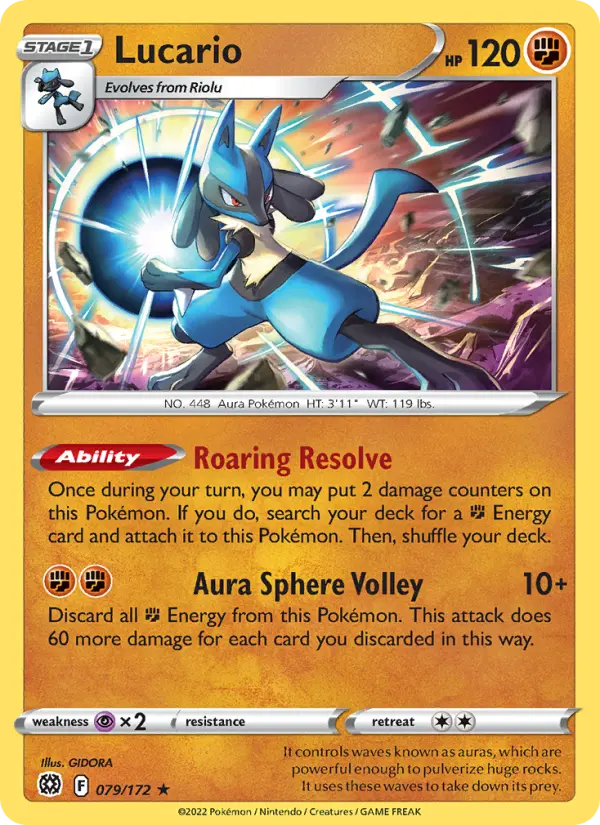 Lucario Holo Rare Pokemon card #079 from Brilliant Stars
