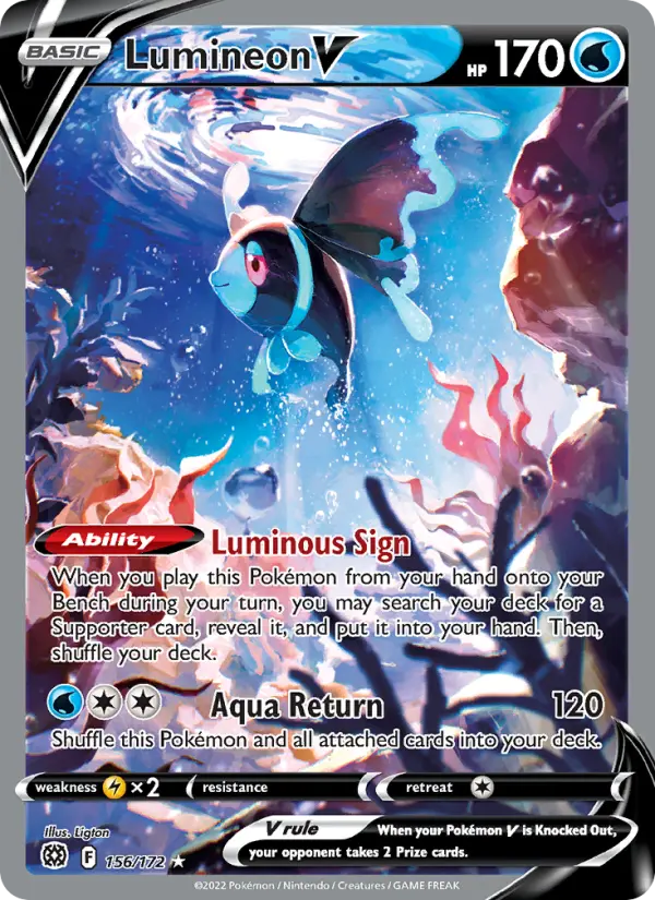 Lumineon V Ultra Rare Pokemon card #156 from Brilliant Stars