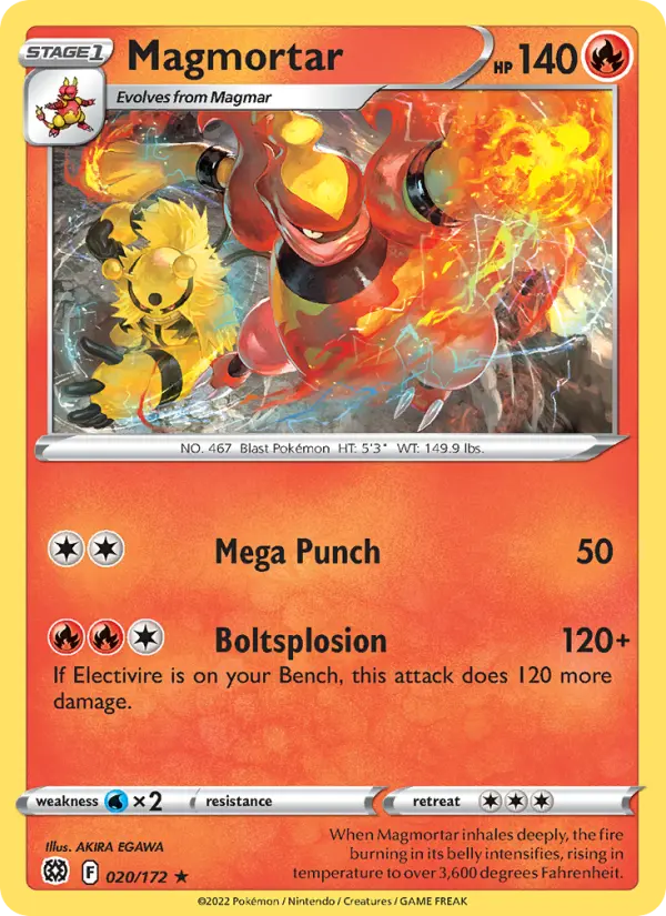 Magmortar Rare Pokemon card #020 from Brilliant Stars