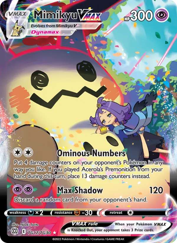 Mimikyu VMAX Ultra Rare Pokemon card #TG17 from Brilliant Stars
