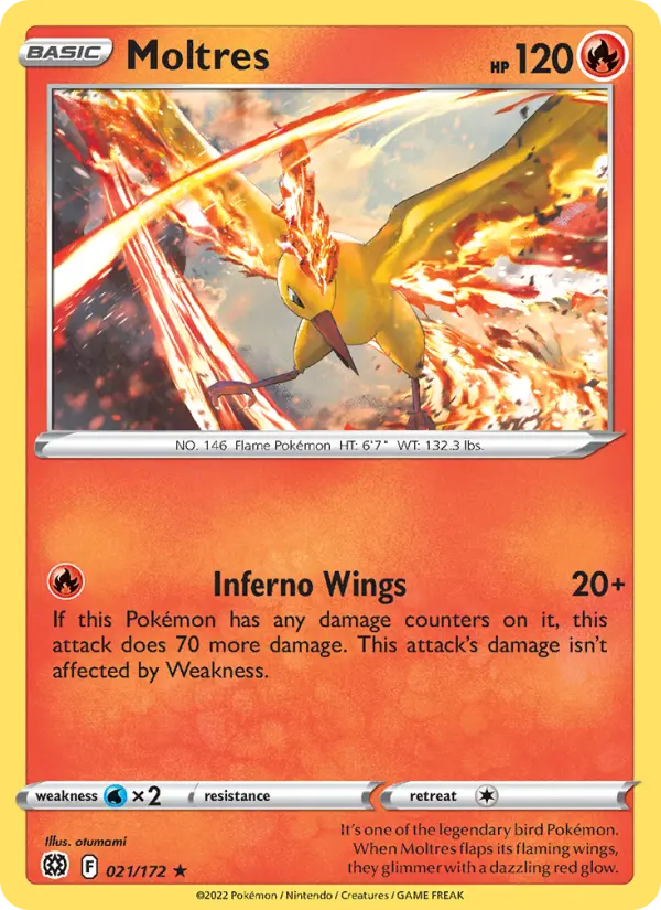 Moltres Holo Rare Pokemon card #021 from Brilliant Stars